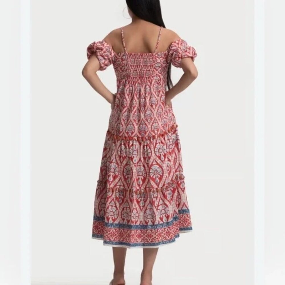 TUCKERNUCK smocked‎ Fenya Midi Dress Puff Sleeve Off Shoulder Multicolor  XS - Picture 2 of 12